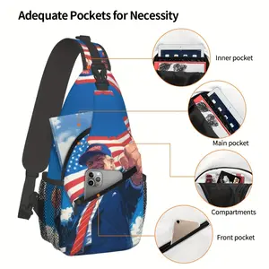 American Flag & Trump Outdoor Messenger Bag Multifunctional Polyester Chest Bag for Unisex Hiking Cycling Beach Fishing with Zip Closure & Comfortable Straps