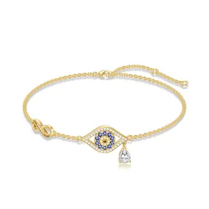 MEIDERBO Gold Evil Eye Bracelet for Women 925 Sterling Silver Cubic Zirconia Mother's Day Gift Lucky Protection Jewelry Adjustable Chain 7+2 Inch