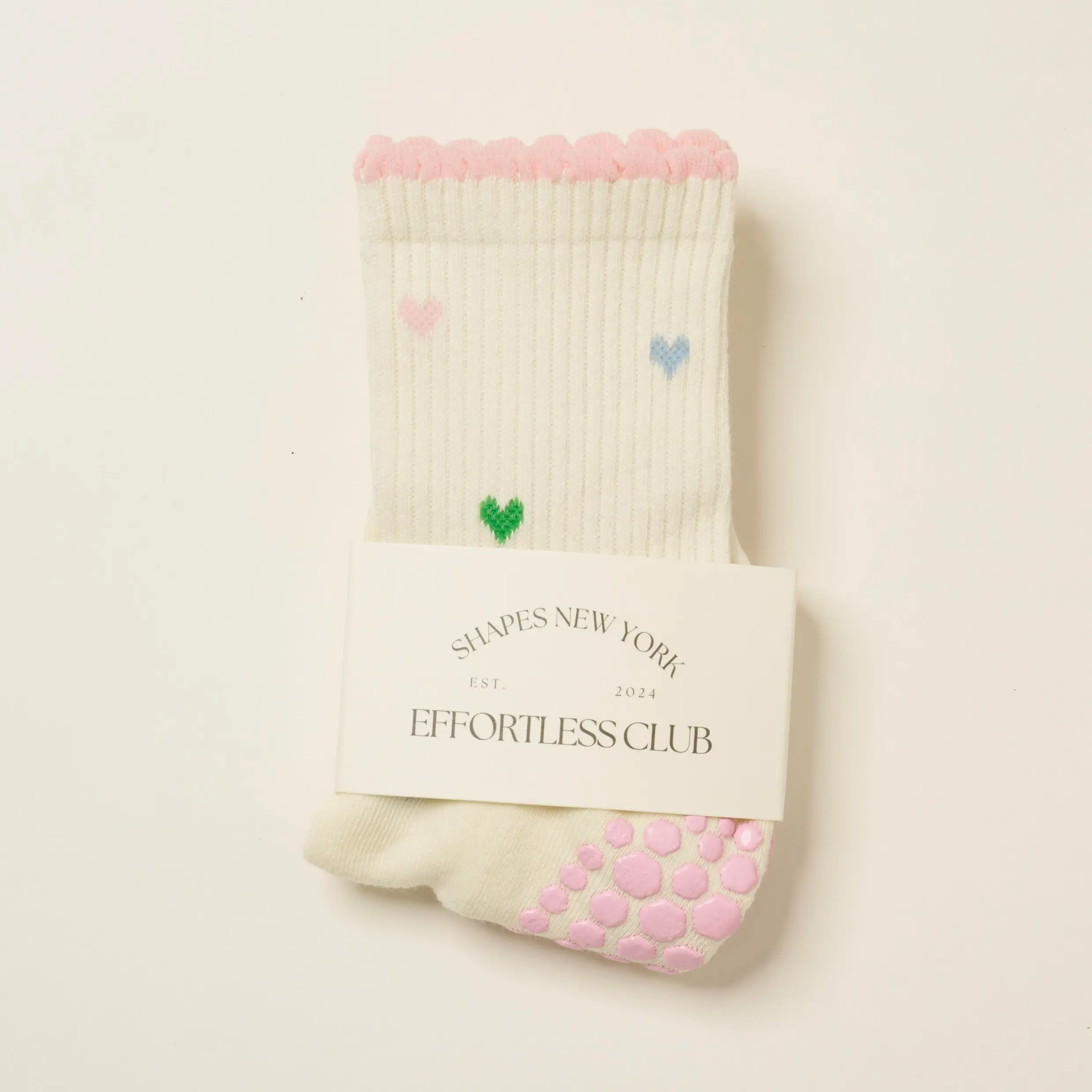 Effortless Club Grip Socks, Mini Heart Petal Trim, Girlie Sweet Crew Half Calf Non-Slip Socks, Pilates Socks, Yoga Barre