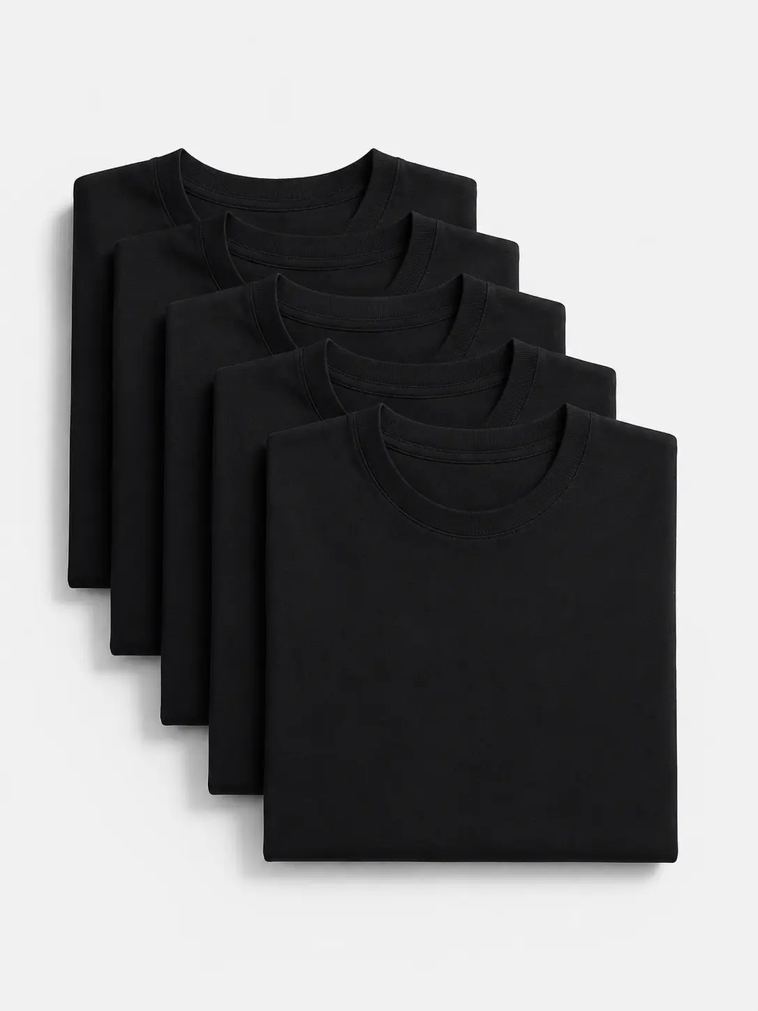 5 Pack Classic Basic Tee for Men & Women, 230G Heavyweight Fabric, Solid Black Oversized Crew Neck Short Sleeve Tops, Menswear, Plain