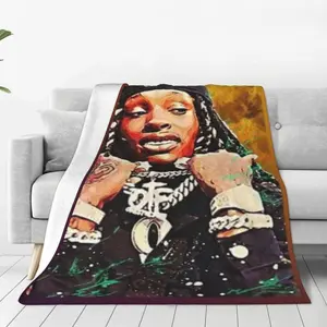 King Von Graphic Flannel Fleece Blanket, Soft & Lightweight Warm Allergy-Free Machine Washable, Digital Print for Sofa Bed Travel Camping, 100% Polyester, 250-300gsm, Contemporary Style for All Seasons OCloud-soft, floral-printed, gold-trimmed luxury