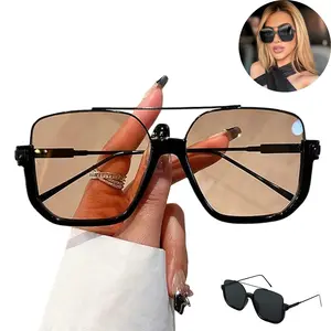 Retro Oversized Aviator Sunglasses for Women Men Square Double Bridge Pilot Sun Glasses 70s Trendy Shades,Carry polarized sunglasses Unisex-Christmas gifts, Thanksgiving gifts