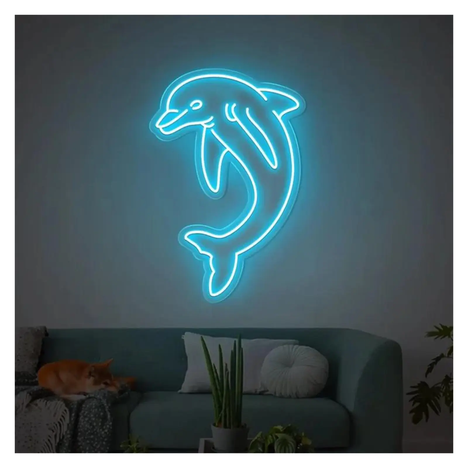 Dolphin Neon Sign,Dolphin Neon Lights, Sea Animals Wall Decorative Lamp, Aquarium Home Decor 40x27cm