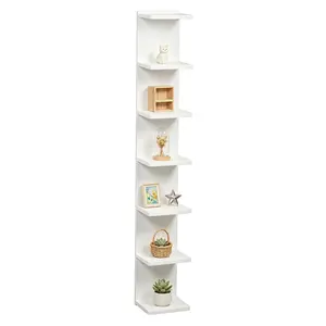White 7-Tier Floating Wall Shelves Unit Square Invisible Bracket for Book Display Home Storage Organization