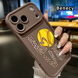 Softball Love Print Pattern Phone Case for iPhone 17 Pro Max 16 15 14 Plus 13 12 Mini 11 XR X XS Air E Shockproof Full Camera Protection Durable Slim Silicone Cover Smartphone Casing