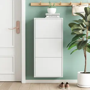 High quality shoe cabinet/shoe rack/storage cabinet/storage shelf/storage rack/storage box 41"H 3 Drawers Shoe Storage Cabinet with Flip Drawers, Wall Mount Metal Shoe Organizer for Entryway, 3 Drawers Steel Shoe Rack Cabinet, White Installation
