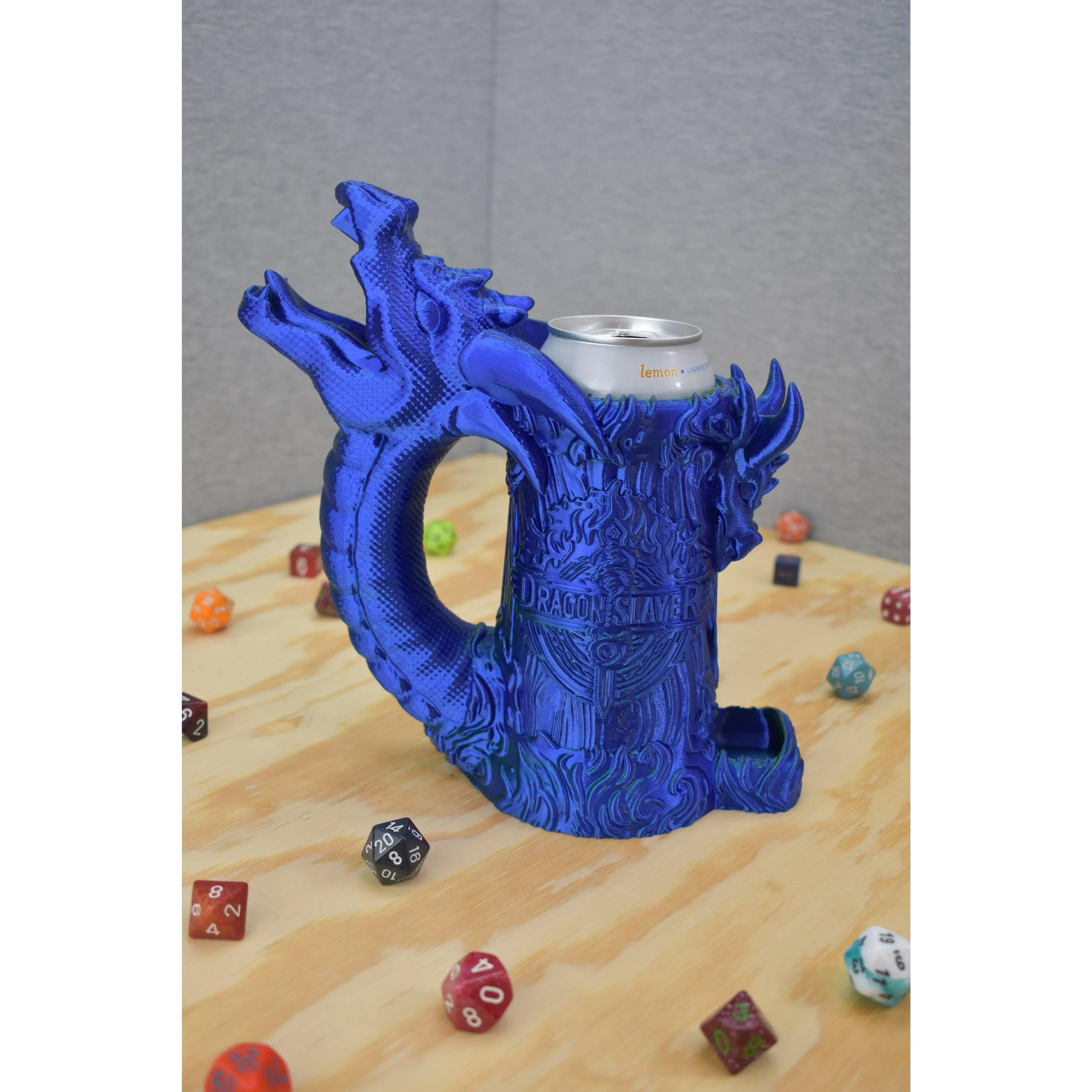 Dragon Slayer Dice Tower Can Cozy-DND Dice Cup 34 - W - blue/green