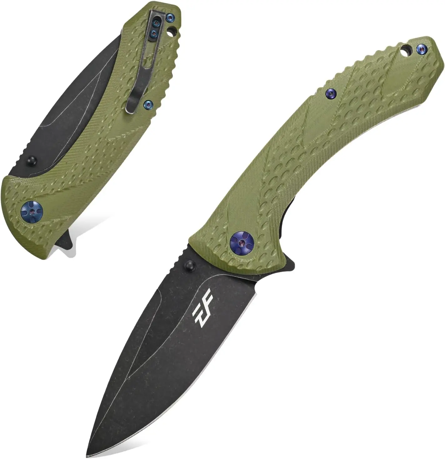 Eafengrow EF927 Folding Pocket Knife, D2 Stainless Steel Blade with Black Oxide Coating, Textured G10 Fiberglass Handle, Ball Bearing Liner Lock EDC Utility Cutting Tool for Daily Use Camping Hiking Fishing Gardening