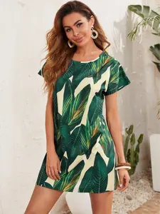 Tropical Print Woven Dress with Batwing Sleeves, Unique Summer Style for Women, Fashionable Summer, Perfect for Casual Wear, Fit