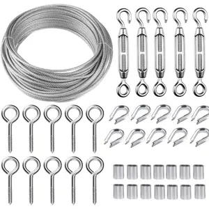 Turnbuckle Wire Tensioner Kit, 100ft 1/16 Vinyl Coated Stainless Steel Wire Rope Cable with M5 Turnbuckles for Curtain, Garden Trellis, Picture, String Lights Hanging, Climbing Plants Outdoor