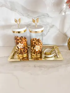 Marble Gold Lilly Flower with Leaf Canister Marble Gold Lilly Flower with Leaf Canister
