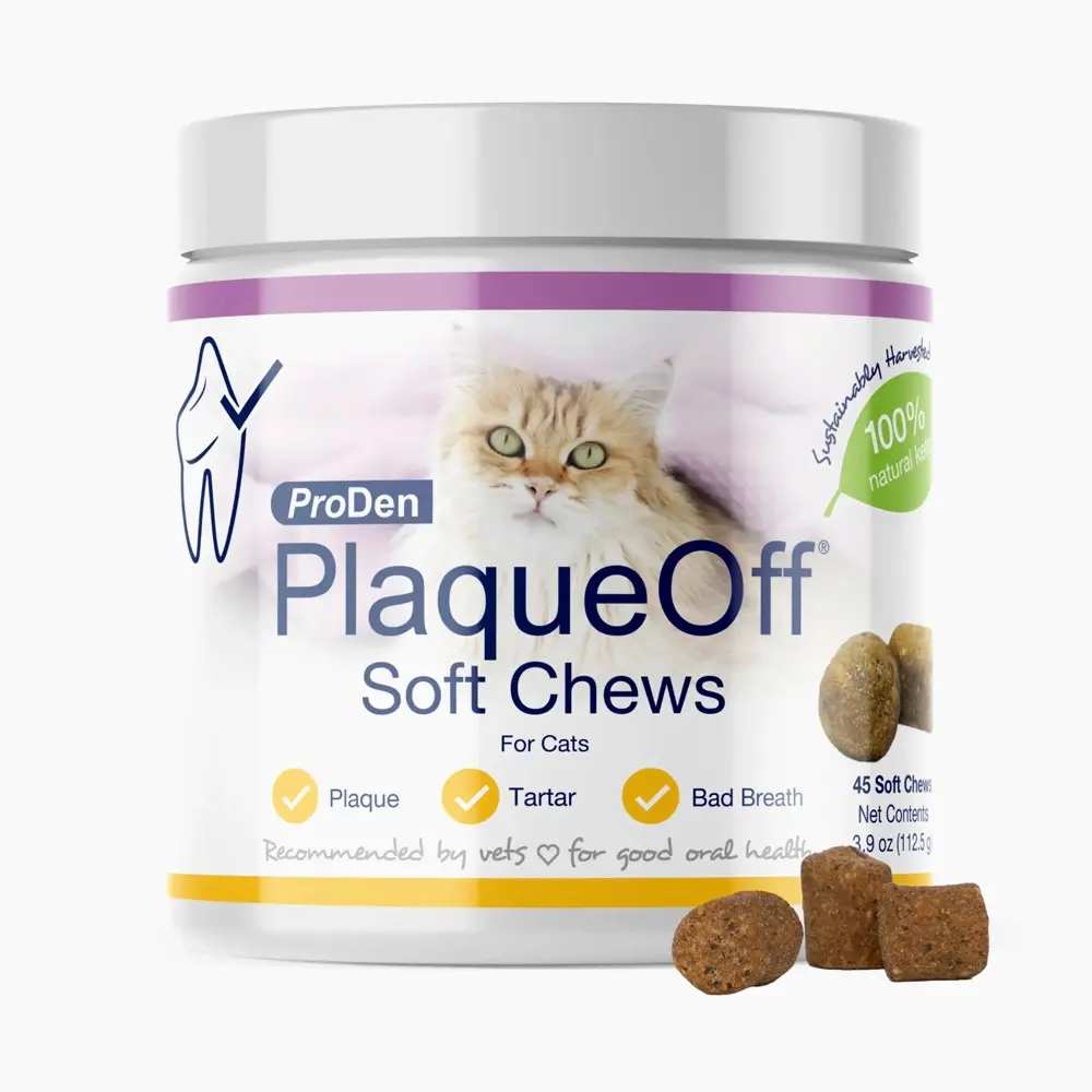 ProDen PlaqueOff Dental Chews for Cats - Soft Treats with 100% Natural Kelp Ingredient for Reducing Plaque and Freshening Bad Breath