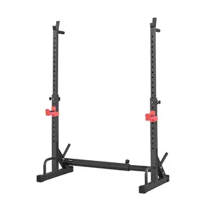 VEVOR Carbon Steel Heavy-Duty Power Cage Squat Rack, 550LBS Home Gym Strength Training Equipment with Height-Adjust, Width-Adjust Features, Push Handles, Barbell Storage Racks, J-Hooks for Squatting, Weight Lifting
