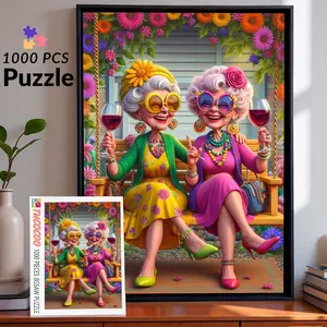 Happy Senior Ladies Drinking Wine 1000 Pieces Jigsaw Puzzle, Fun Friendship Puzzle for Adults, Relaxing Brain Challenge and Family Game, Perfect Gift and Wall Decor, Size 27.5x20inch(70x50cm)