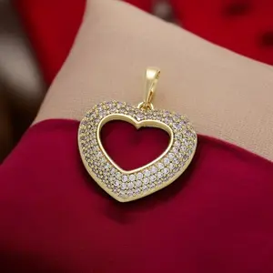 Romantic Gold Heart Pendant with Crystals - 14KGold Plated