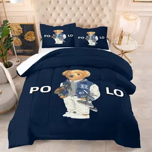 Little Bear Print Quilt Set, Includes 1 Quilt and 1 or 2 Pillowcases Without Pillow Inserts, Soft Bedroom Decor for Children or Adults, Perfect Gift