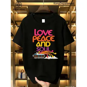 1pc a Completely Retro Graphic Tee Showcasing Themes of Love, Peace, And Soul, Capturing The Essence of Y2K Street Style. This Casual And Adaptable Hippie-Inspired Shirt Is Perfect for Family Events And Serves As an Excellent Gift for Festivals