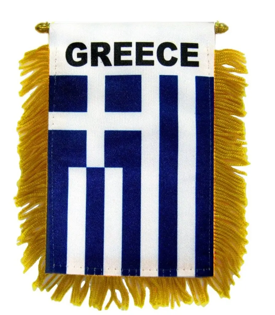 Greece Mini Banner, 4x6 in Double-Sided Decor, Hanging Glass & Plastic Hanger Included, Festive Party Home Supplies Backdrop