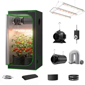 ALPHAGROW 1800D Grow Tent Kit, 2x2 2x4 4x4 Multiple Sizes, ABA 32W LED (UVA/IR), Optional 4" Or 6" Inline Fan & Filter System, Silver Ducting, Air Filtration For Mushroom, Hydroponics, Professional Indoor Growing Complete System Full Setup Box