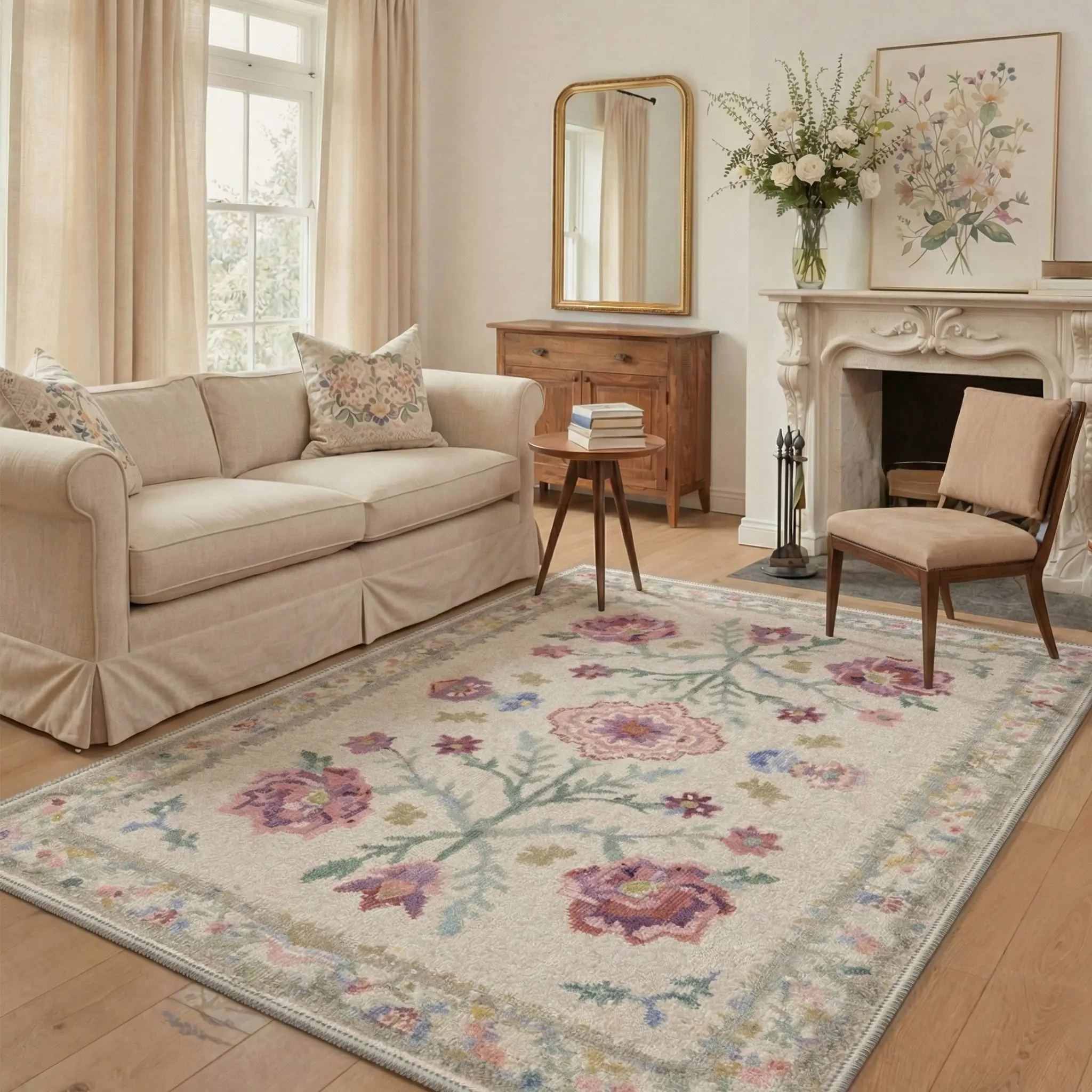【Back To School】GENIMO Area Rug – Machine Washable, Pet Friendly, Non-Slip Floor Rug, Soft Home Carpet, Ideal Living Room, Bedroom, Kitchen, Hallway Decor ,ARF2635-PETAL