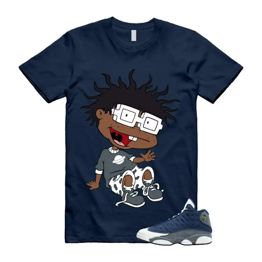 Flint 13 Grey Navy White Shirt to Match Sneakers, Flint 13 Navy Shirt, Soft Cotton Graphic Tee, Unisex Sneaker Matching Gift