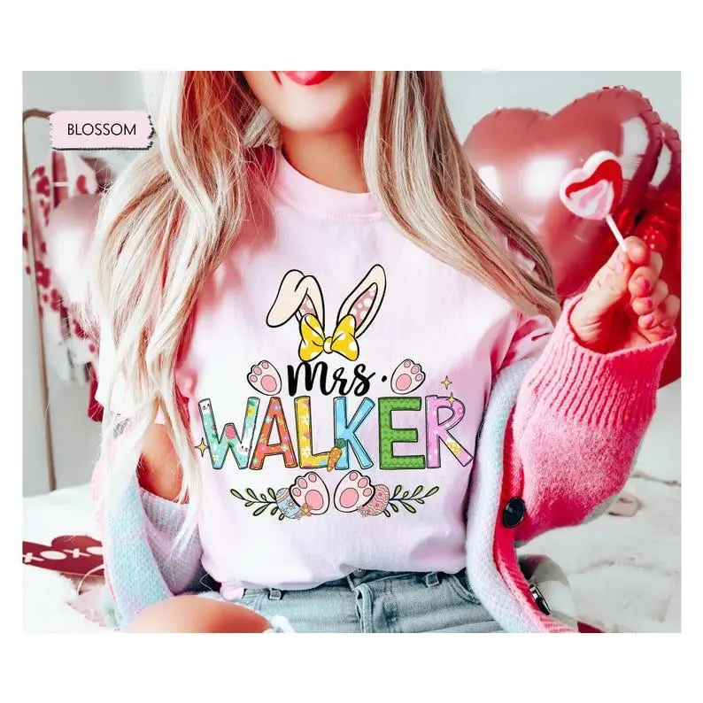 Teacher Easter Shirt, Custom Teacher Name Shirt,  Easter Bunny Shirt, Teacher Easter Gifts, Happy Teacher Tshirt, Easter Gifts for Womens Casual Comfort