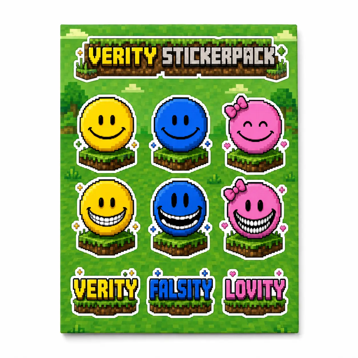 Verity, Falsity & Lovity Clear Vinyl Sticker Pack: 9 Pixel Gamer Stickers