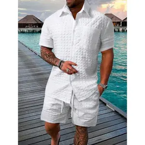 (Ultimate discount offer)Men Solid Pocket Patched Shirt & Shorts, Men All White Beach Set, Men Two Piece Set Summer, Manfinity Men Short Set