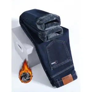 Men’s thick winter wool jeans, loose straight-leg high-waisted casual elastic pants, warm long denim trousers for autumn and winter GARMENTARY