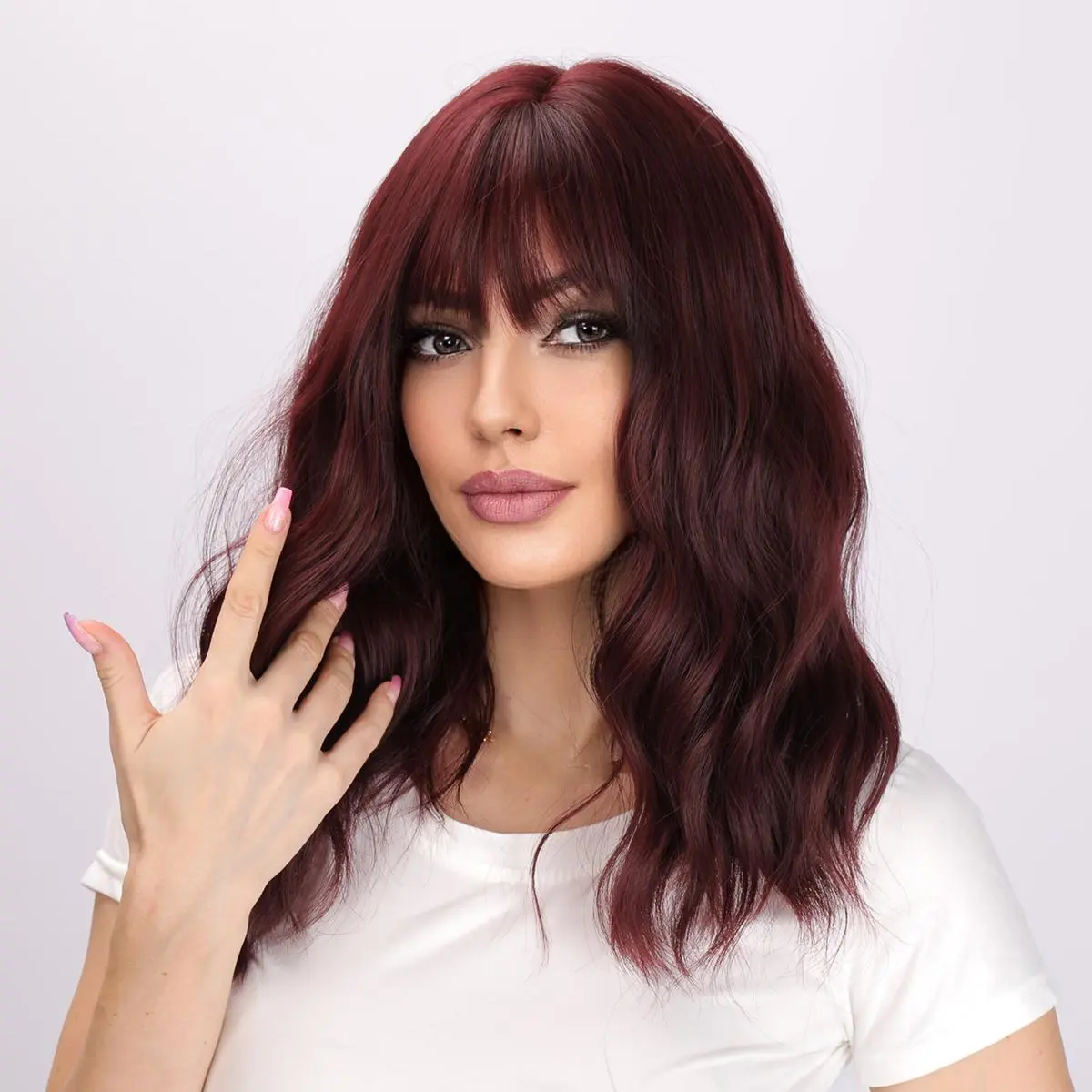 SMILCO 14-inch Ombre Pink Curly Bob Wig with Bangs SM035 SM414 Textured High-Temperature Resistant Wig Cap Tailored Fit Snug Fit Wig Synthetic Layered Wigs