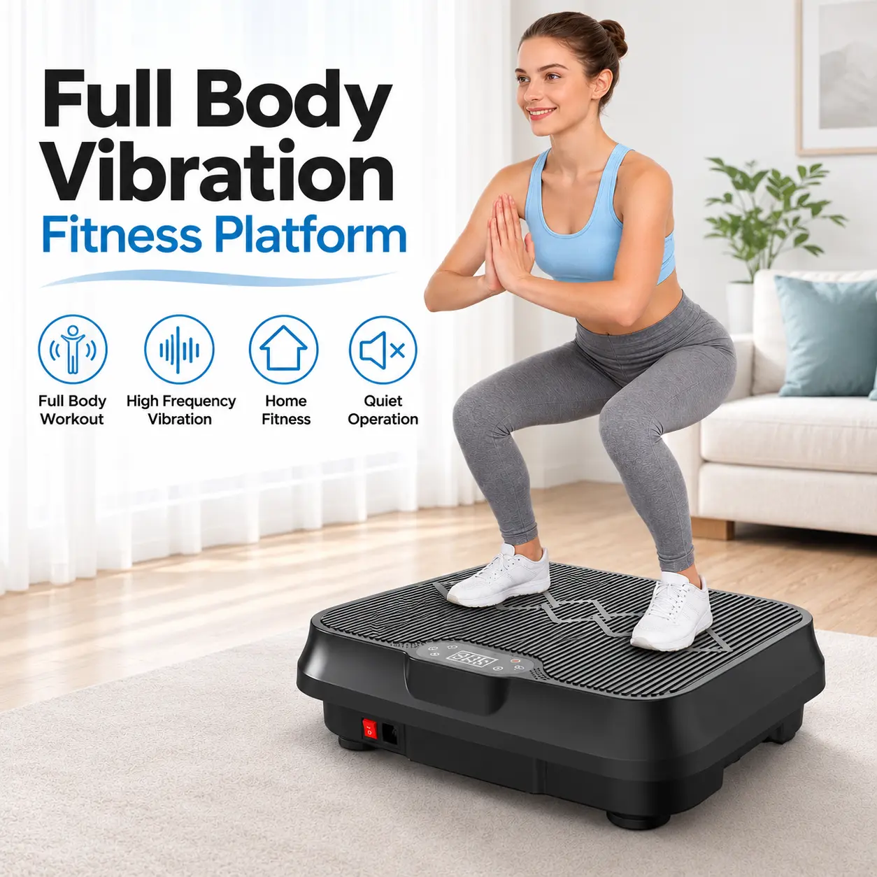 Model 0052 Vibrational Plate Whole Body Vibration Workout Platform, Compact Multifunction Indoor Fitness Working Out Equipment with Remote, Resistance Bands, 1-250 Adjustable Speeds & LCD Display, Multifunction Exercise Equipment