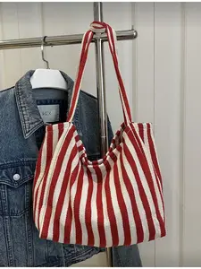 Vintage Striped Canvas Tote Bag Large Capacity Multi - functional for Work School Outdoor Travel as Backpack Beach Bag Vacation
