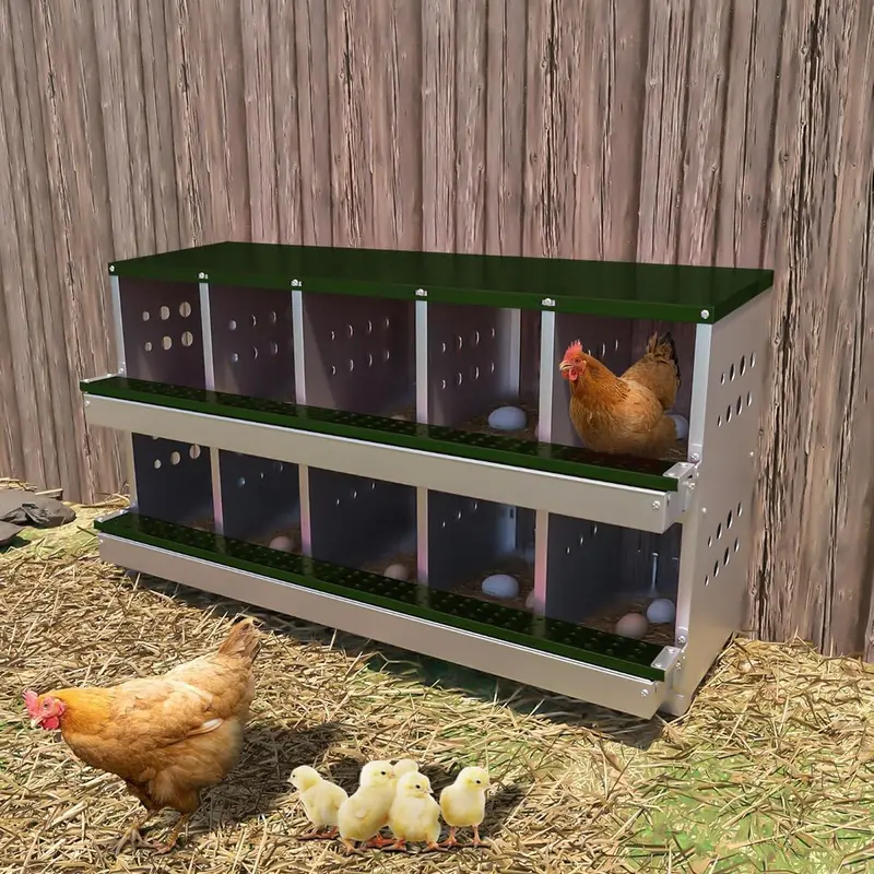 Chicken Nesting Boxes,10-Hole Corrosion-Resistant Metal Nesting Boxes with Egg Collection Tray,Poultry Laying Boxes for Chicken Coops and Hens,Green