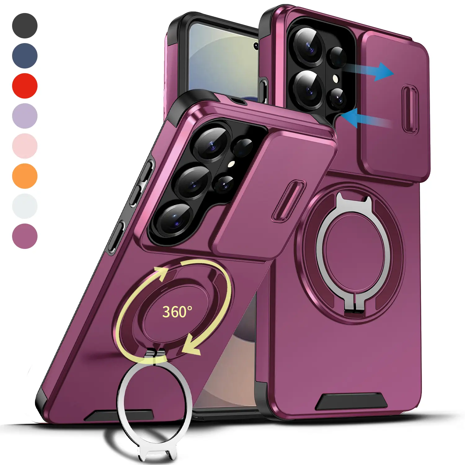 Magnetic Case with Sliding Camera Cover for Samsung S26 Ultra Plus S25 S24 S23 S22, Shockproof Protective Case with Magnetic Ring Holder Kickstand, Camera Lens Protection, Anti-Scratch Phone Cover