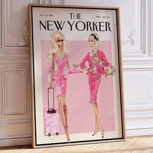(No Frame) The New Yorker Poster Magazine Cover Trendy Retro Girly Pink Prints 70s Decor Vintage Bar Cart NewYork News Prints Preppy Art Aesthetic Pink