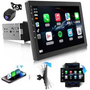 10.1 inch Single Din Car Stereo, Rotatable Touch Screen Radio with Wireless Apple CarPlay & Android Auto, Backup Camera, Mirror Link, SWC, GPS, Voice Control, Bluetooth, WiFi