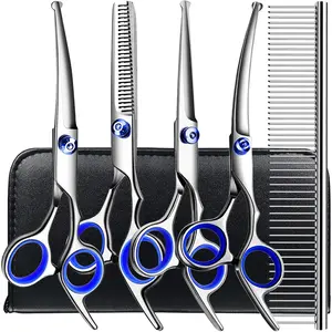 Professional 6 In1 Dog Grooming Scissors Kit, Titanium Coated Dog Scissors for Grooming, Grooming Shears Kit for Dogs Cat Pet at Home mucheng