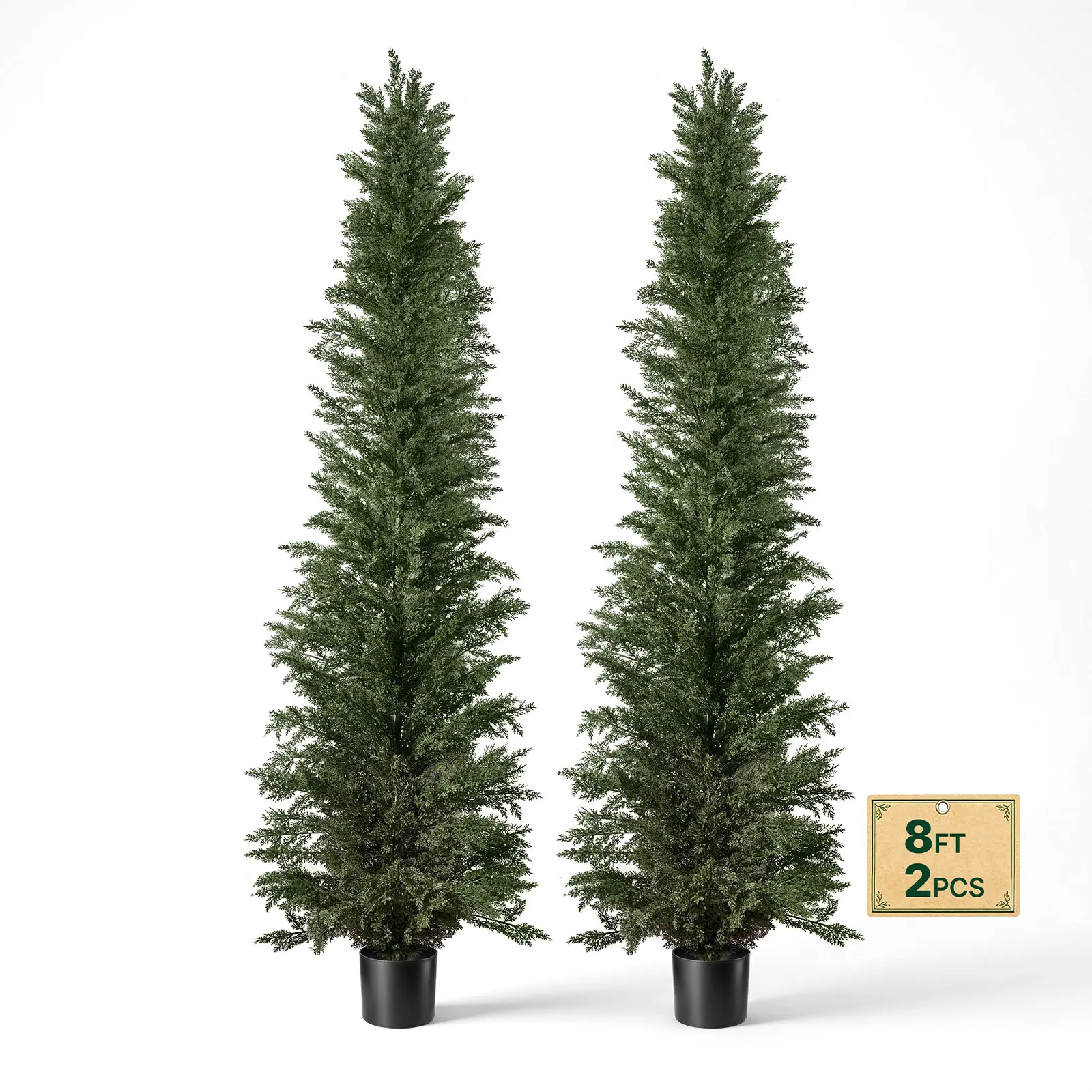 VEVOR Artificial Topiary Cedar Tree 8 Ft Set of 2 with Pot Greenery Decor, Premium PE Fake Trees, Year-Round Indoor & Outdoor Faux Green Plant for Front Door, Entryway, Porch, Balcony, Patio, Garden