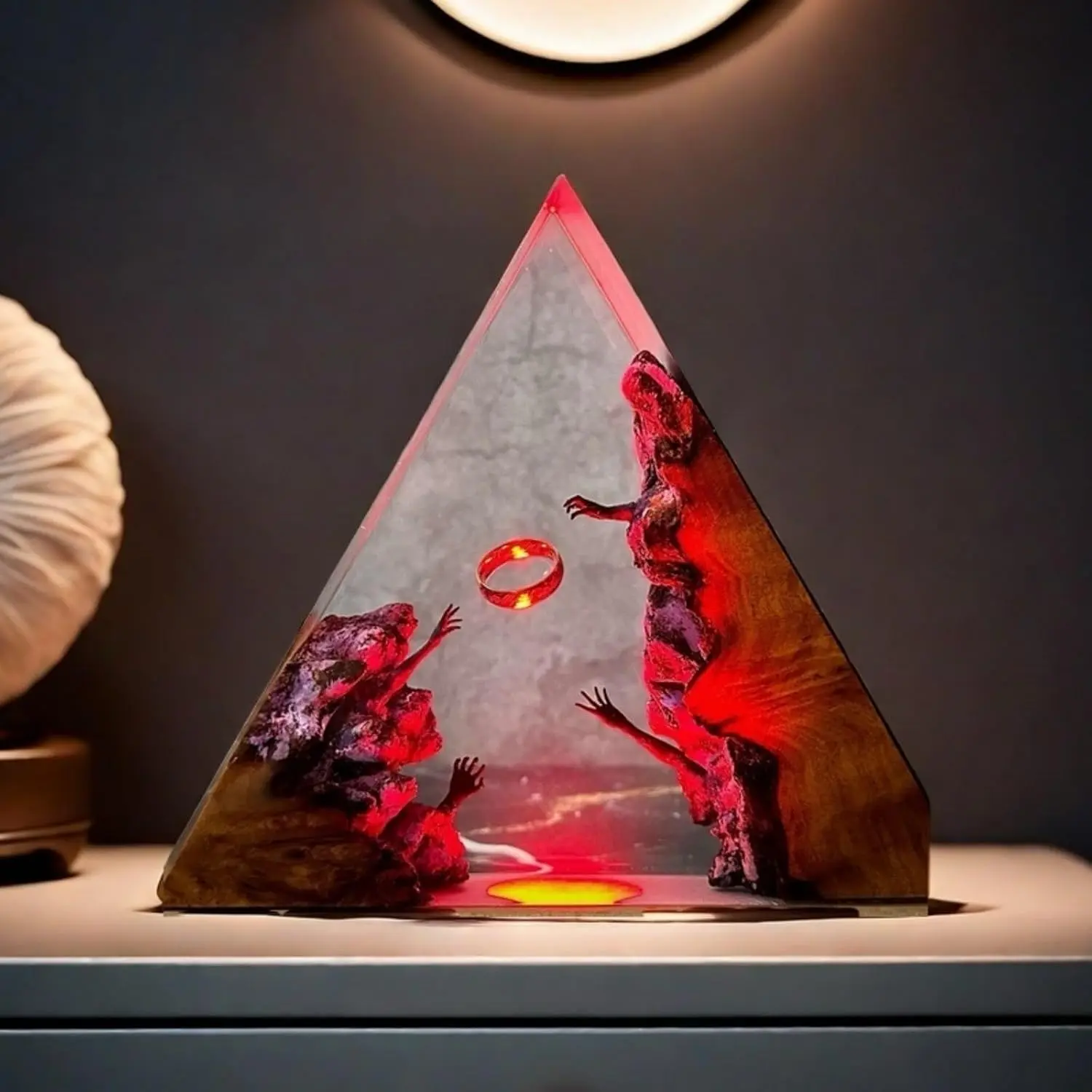 Handmade "Hell's Ring" Resin LED Lighted Table Lamp - Gothic Art Dark Fantasy Decorative Cool Lights, Mystical Ring Design, Mood Modes, Indoor Use Thoughtful Gift for Gothic Lovers, Decorative Lights