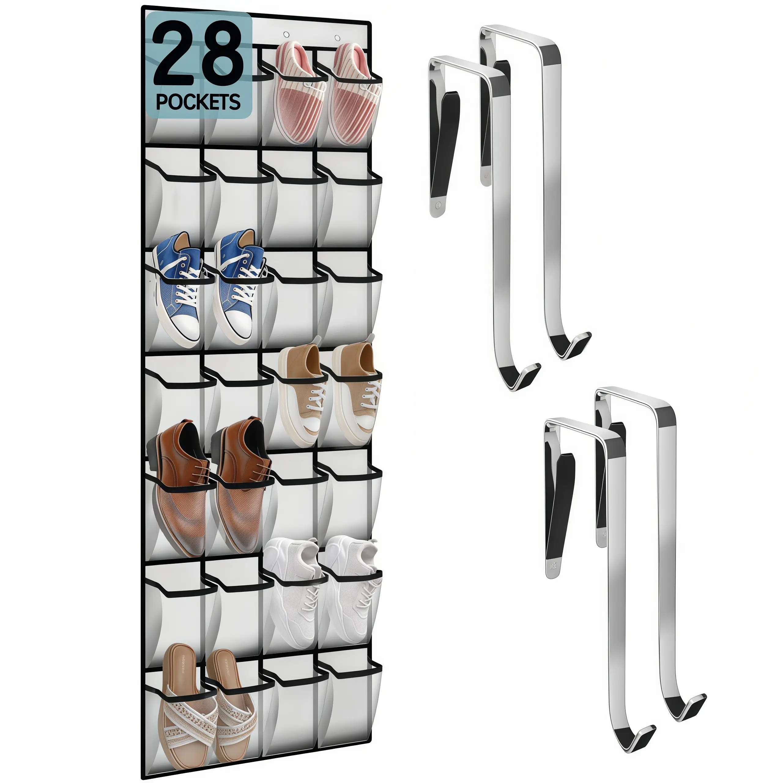 LMMAKE 1PC 28-Pocket Over The Door Shoe Organizer with 4 Metal Hooks for Maximum Storage Capacity Space-Saving Design Holds Shoes Accessories & More Perfect for Closets Apartments Dorms & Bedrooms - Drawer Cabinet tiktokshopbacktoschool