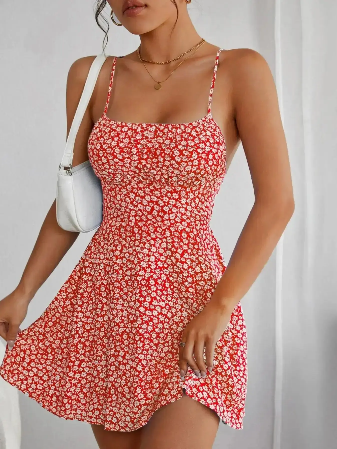 Women's Boho Chic Ditsy Floral Sleeveless Dress, Short Slim-Fitting Beach Vacation Style, Cool and Comfortable Summer