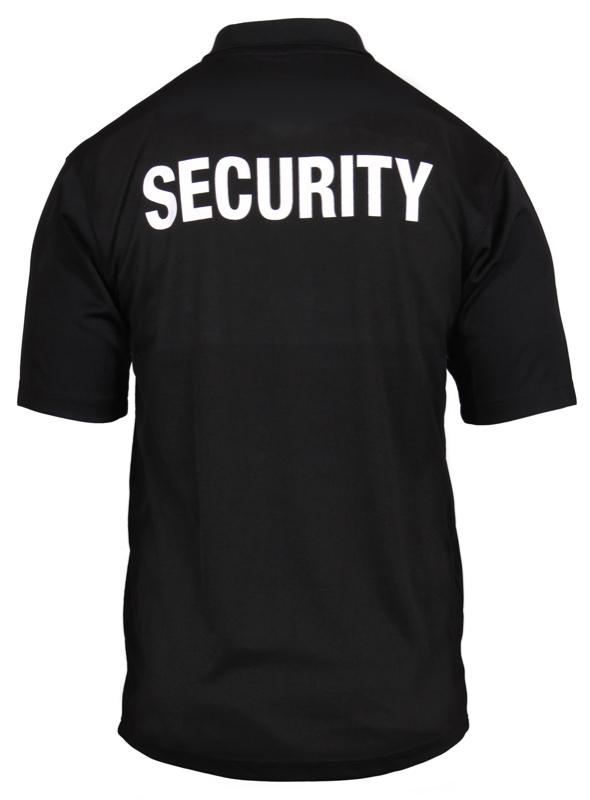 Rothco Moisture Wicking Security Guard Polo with Printed Badge - Menswear Shortsleeve Black Polyester Uniform Shirt for Security Personnel, Security Guards Bouncers Event Staff Public Safety Man Top 3-Button Collar