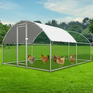 Large Metal Chicken Coop Outdoor Cage Run with Waterproof Anti-UV Cover Dome Roof Walk-in Poultry Cage Rabbit Duck House for Outside Backyard Farm Durable Steel Structure
