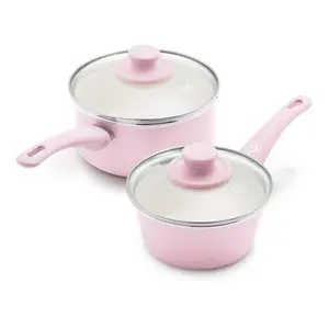 Soft Grip Healthy Ceramic Nonstick, 1QT And 2QT Saucepan Pot Set With Lids, Dishwasher Safe