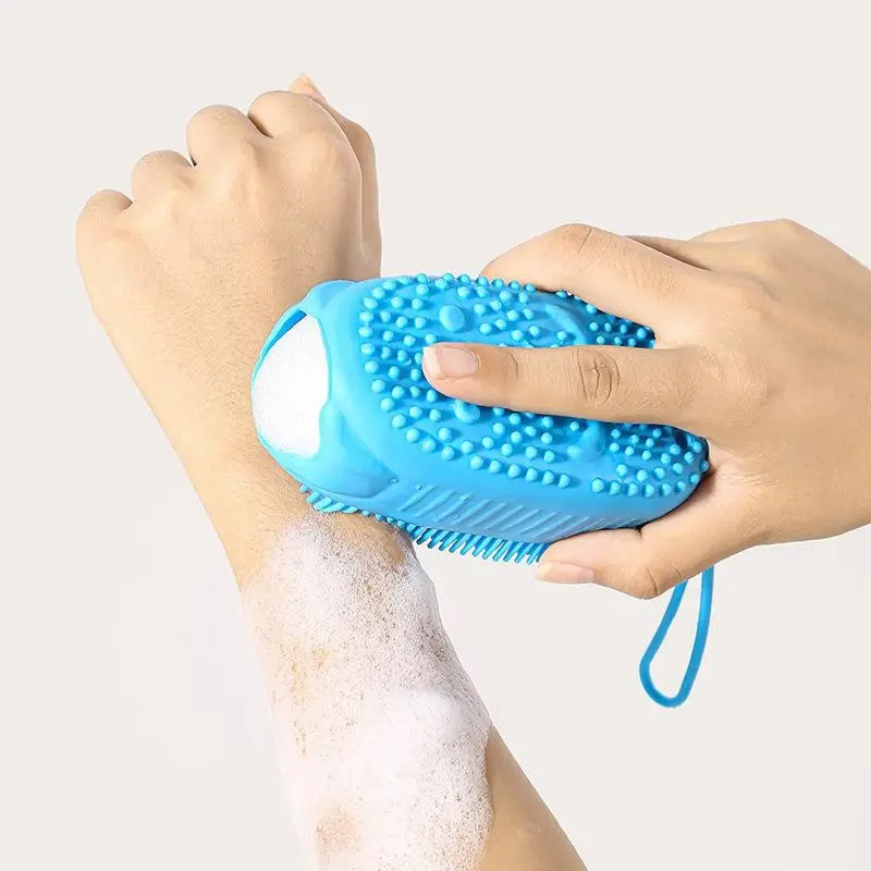 Silicone Back and Full Body Bath Brush, Portable Shower Tool for Travel, Soft Dual-Sided Foaming Brush Head, Durable Sponge Bath Brush