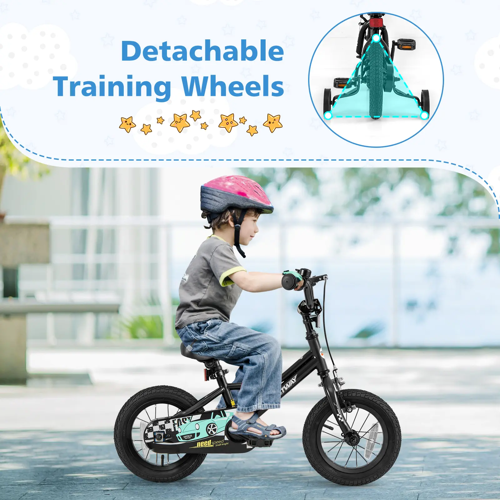 COSTWAY - 12 Inch Kids Bike Adjustable for 3-4 Years Old with Low-Step Frame