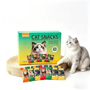 Lickable Cat Puree Treats – 3 flavors, 30 packs total, 30g each, safe ingredients and easy absorption.