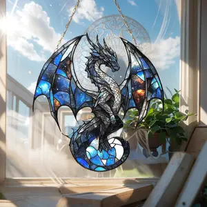 Blue Dragon Galaxy Suncatcher - Acrylic Window Hanging, Perfect Halloween Gift, Animal Ornament, Dragon Inspired Art for Dragon Lovers