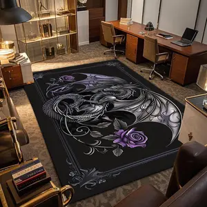 Dragon Pattern Floor Mat, Non-slip Soft Floor Carpet, Decorative Area Rug, Decorative Carpet for Home Living Room Bedroom Hotel Dormitory, Floral Area Rug