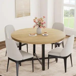 Garvee 47" Round and Small Round Dining Tables for 4 to 6 People, Featuring Industrial and Modern Farmhouse Styles with Sturdy Metal or Steel Frames and Water-Resistant Wooden Surfaces in Various Wood Finishes